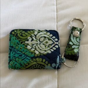 Vera Bradley Caribbean Sea Teal and Lime Key Chain Wallet